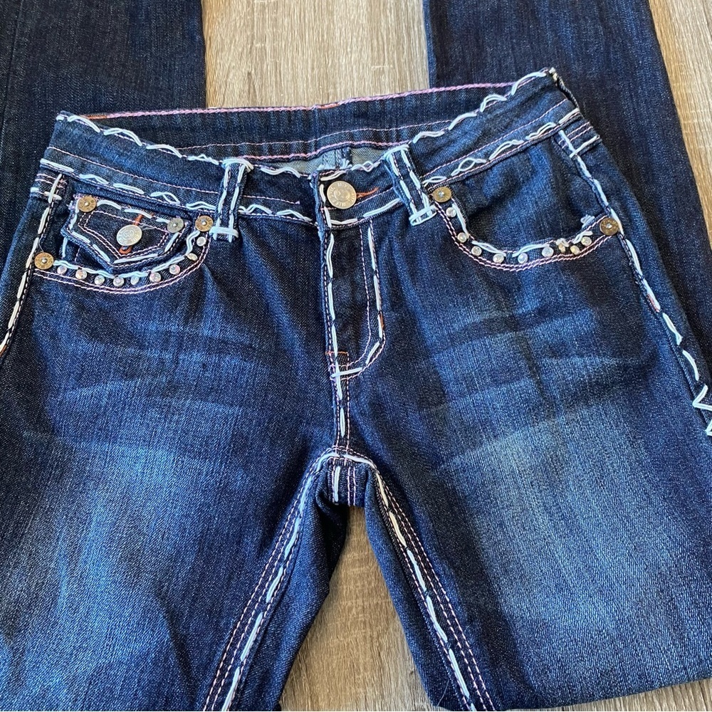 Miss Chic Jeans Rhinestone Straight Leg Jeans Size 9 - Picture 1 of 8